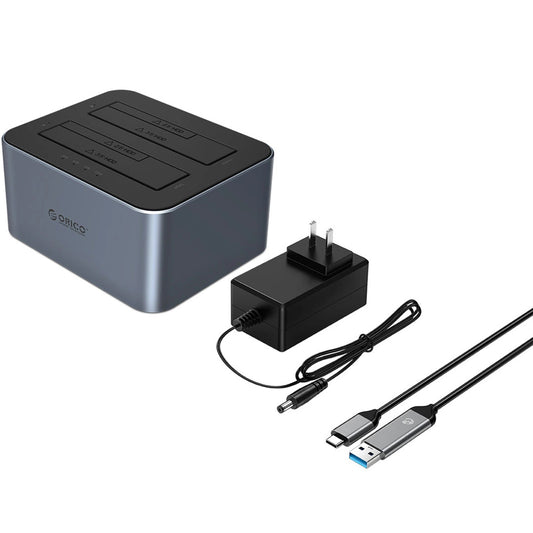 Dockingstasjon Orico 6626C3-C-V1 2-disk for HDD / SSD SATA 2,5 tommer / 3,5 tommer, Grå