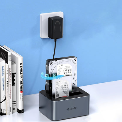 Dockingstasjon Orico 6626C3-C-V1 2-disk for HDD / SSD SATA 2,5 tommer / 3,5 tommer, Grå