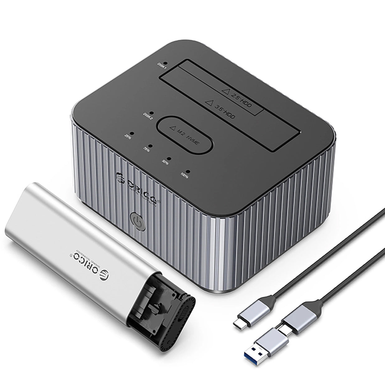 Dockingstasjon Orico IT28E-C for HDD / SSD SATA 2,5 tommer / 3,5 tommer - SSD SATA M.2 NVMe, Grå