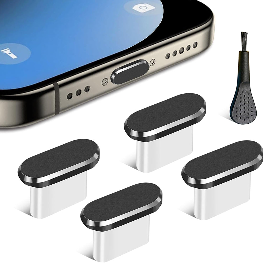 Støvdoppsett for telefonport Techsuit AD1, USB-C, sett med 4 stk, svart