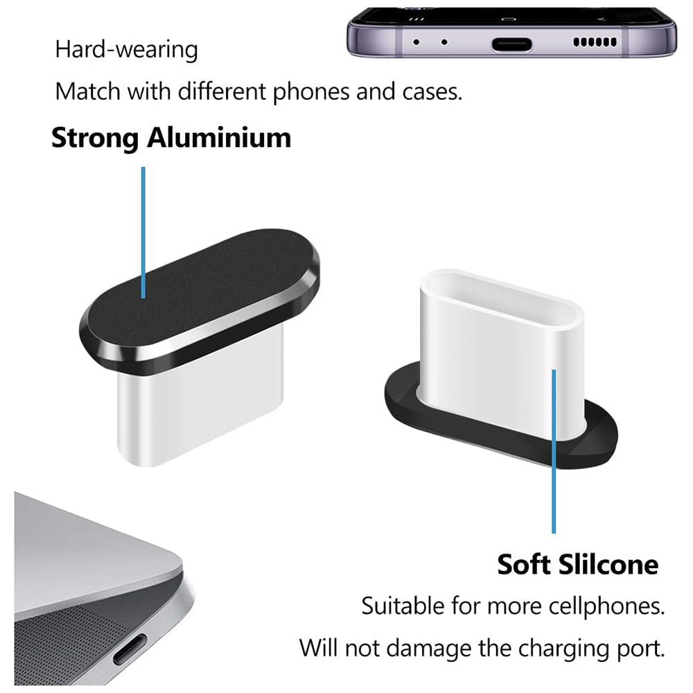 Støvdoppsett for telefonport Techsuit AD1, USB-C, sett med 4 stk, svart
