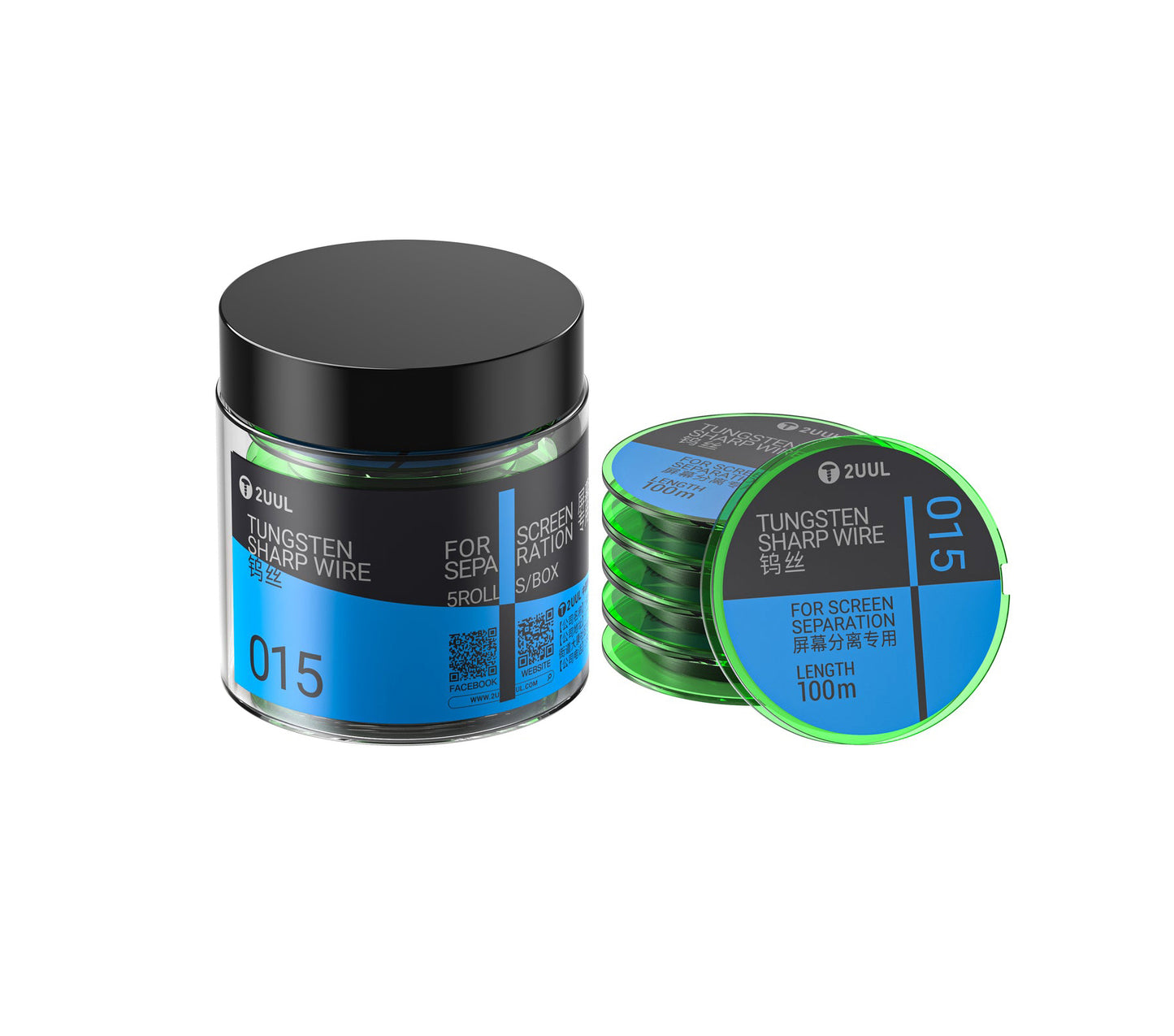 Tungstentråd 2UUL WS-015, 0,015 mm, 100 m, Sett med 5 stk