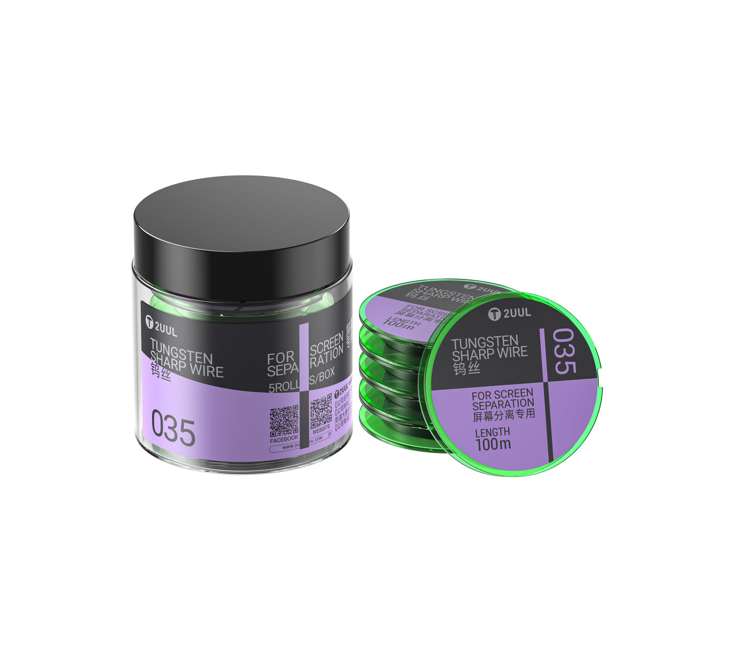 Tungstentråd 2UUL WS-035, 0,035 mm, 100 m, Sett med 5 stk