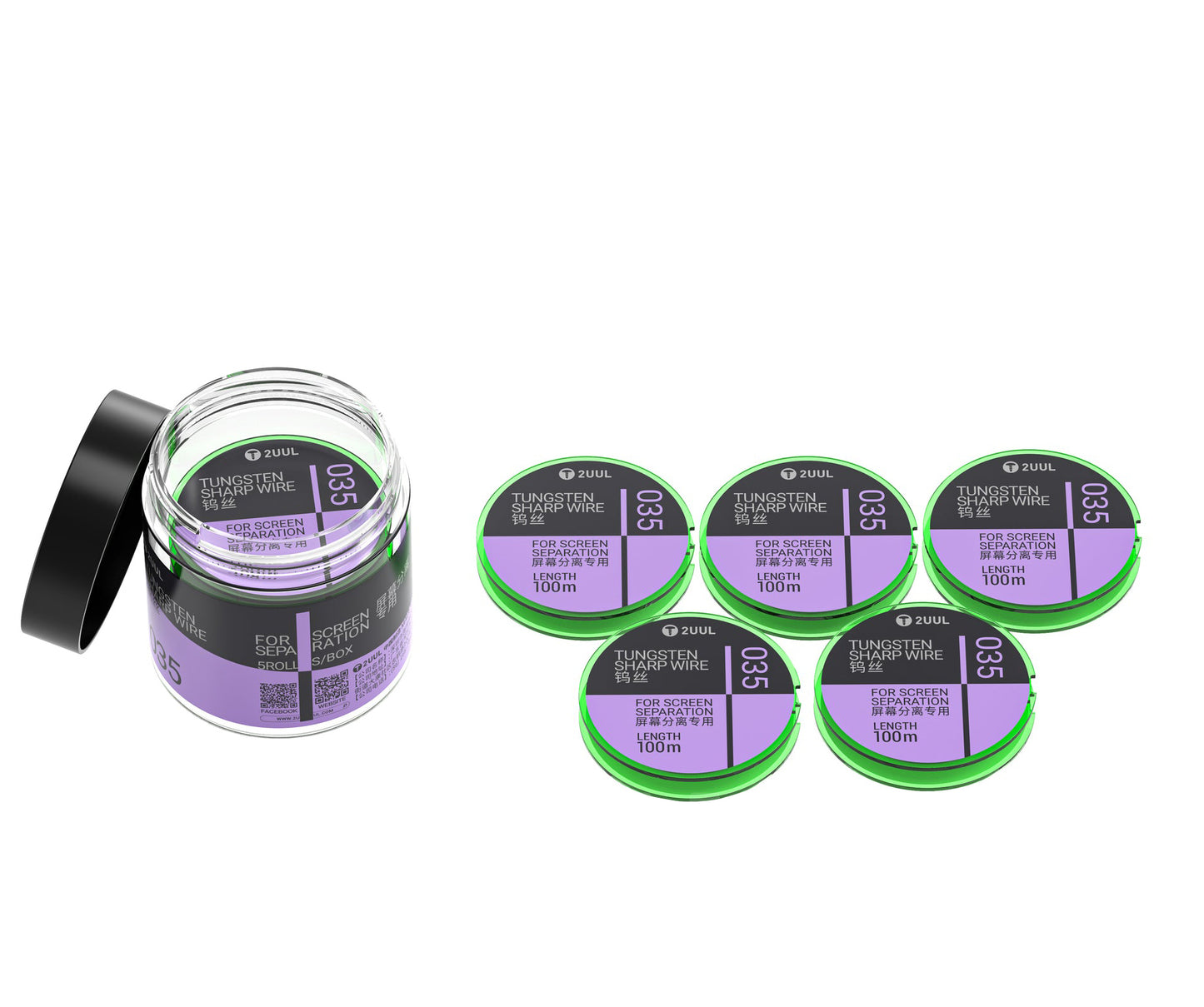 Tungstentråd 2UUL WS-035, 0,035 mm, 100 m, Sett med 5 stk