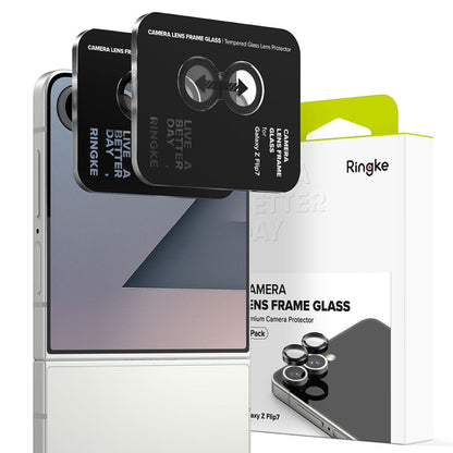 Beskyttelsesfolie for bakre kamera Ringke for Samsung Galaxy Z Flip7 F766, Herdet glass, Sett med 2 stykker, Svart
