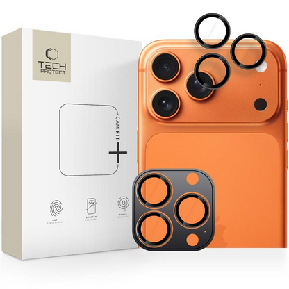 Bakre kamera beskyttelsesfilm Tech-Protect CamRing Fit+ for Apple iPhone 17 Pro Max / 17 Pro / 16 Pro Max, Herdet glass, Oransje