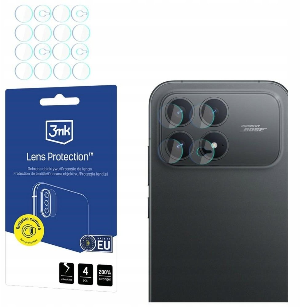 Beskyttelsesfilm for bakre kamera 3MK Lens for Xiaomi Poco F8 Pro, fleksibelt glass, sett med 4 stk, gjennomsiktig