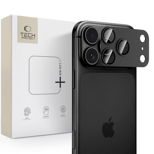 Bakre kamerabeskyttelse Tech-Protect CamFull Fit+ for Apple iPhone 18 Pro, Herdet glass, Svart