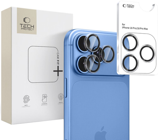 Bakre kameralinsebeskyttelse Tech-Protect CamRing Fit+ for Apple iPhone 18 Pro / 18 Pro Max, Herdet glass, Transparent