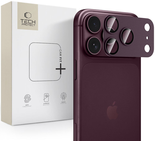Bakre kamerabeskyttelse Tech-Protect CamFull Fit+ for Apple iPhone 18 Pro Max, Herdet glass, Burgunder rød