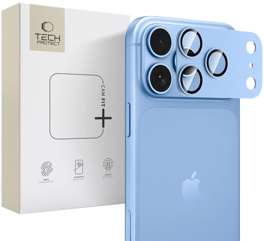 Tech-Protect CamFull Fit+ beskyttelsesglass til bakkamera for Apple iPhone 18 Pro Max, herdet glass, lyseblå