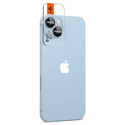 Beskyttelsesfilm for bakre kamera Spigen GlastR EZ FIT Optik Pro for Apple iPhone 15 Plus / 15, Herdet glass, Sett med 2 stykker, Svart AGL05213