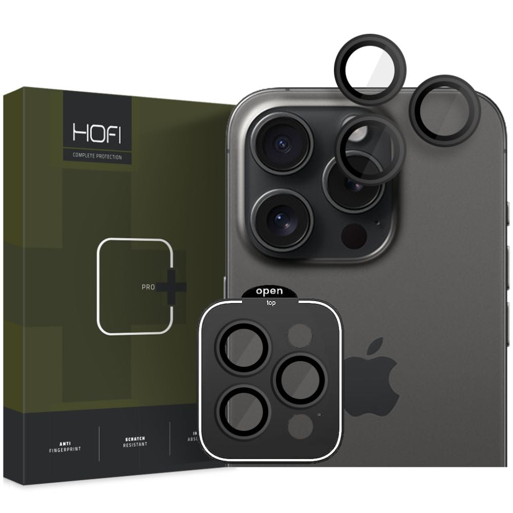 Bakre kamerabeskyttelsesfilm HOFI CamRing PRO+ for Apple iPhone 15 Pro Max / 15 Pro, Herdet glass, Svart