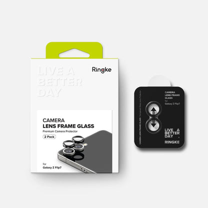 Beskyttelsesfolie for bakre kamera Ringke for Samsung Galaxy Z Flip7 F766, Herdet glass, Sett med 2 stykker, Svart