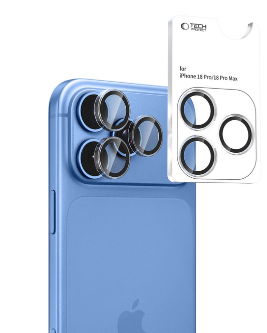 Bakre kameralinsebeskyttelse Tech-Protect CamRing Fit+ for Apple iPhone 18 Pro / 18 Pro Max, Herdet glass, Transparent