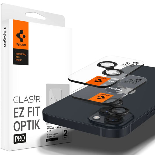 Beskyttelsesfilm for bakre kamera Spigen GlastR EZ FIT Optik Pro for Apple iPhone 15 Plus / 15, Herdet glass, Sett med 2 stykker, Svart AGL05213
