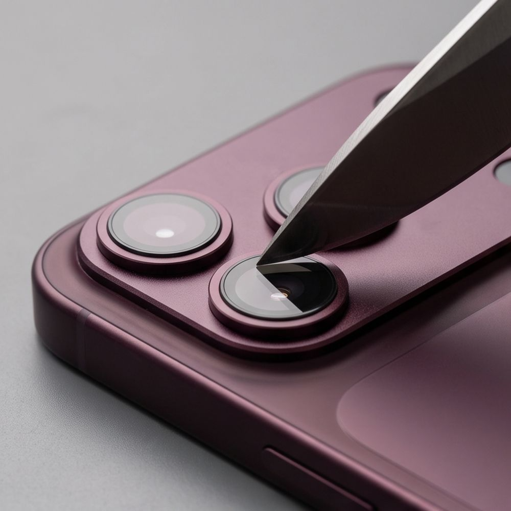 Bakre kameralinsebeskytter Tech-Protect CamFull Fit+ for Apple iPhone 18 Pro, Herdet glass, Burgunderraud