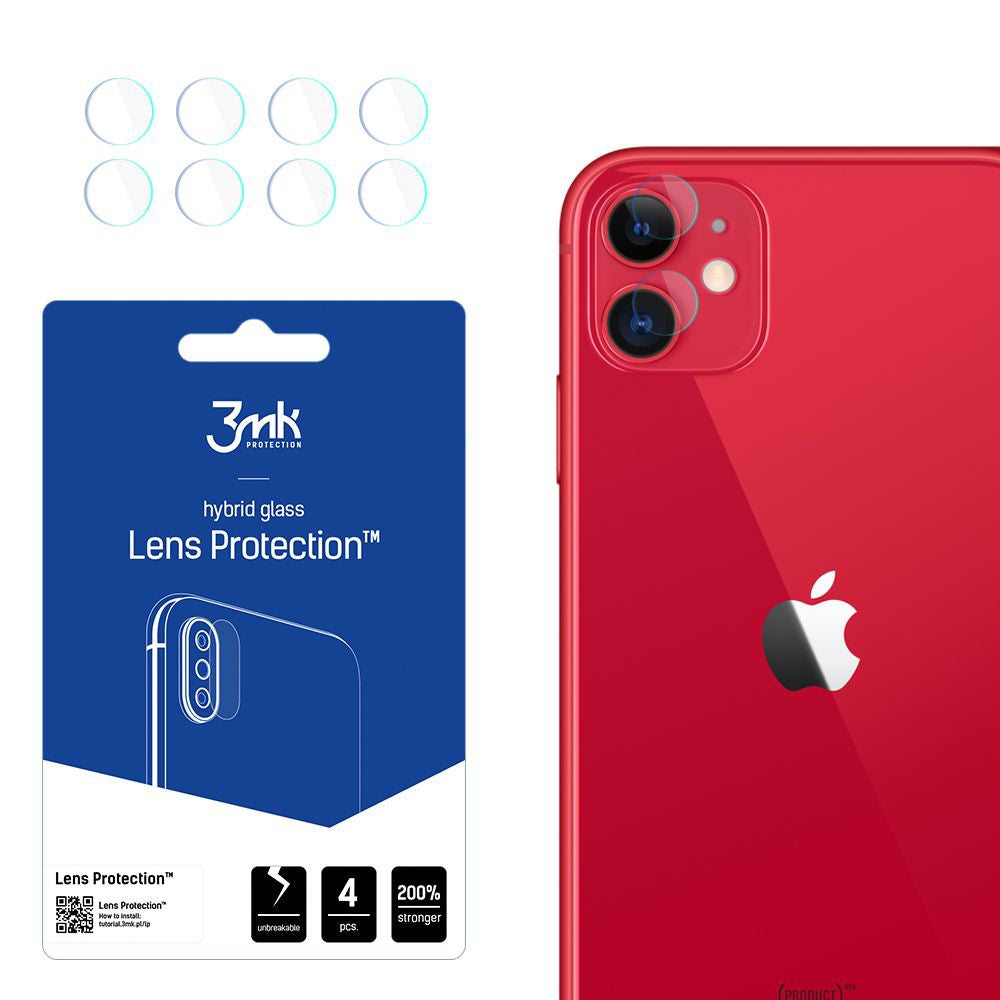 Bakre kameralinsebeskyttelse 3MK Protection for Apple iPhone 11, fleksibelt glass, sett med 4 stk, gjennomsiktig