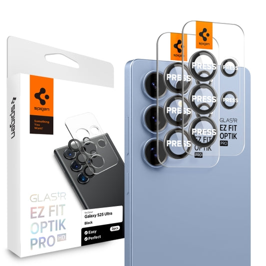 Beskyttelsesfolie for bakre kamera Spigen GlastR EZ FIT Optik Pro HD for Samsung Galaxy S25 Ultra S938, Herdet glass, Sett med 2 stykker, Svart