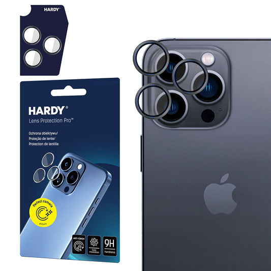 Bakre kamerabeskyttelsesfilm 3MK Hardy Protection Pro for Apple iPhone 16 Pro Max / 16 Pro, Herdet glass, svart