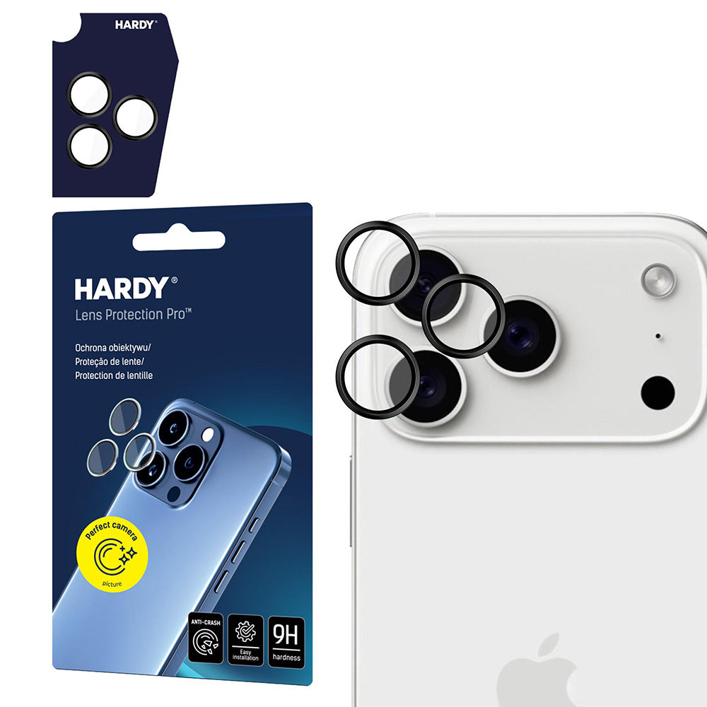 Bakre kamera beskyttelsesfolie 3MK Hardy Protection Pro for Apple iPhone 17 Pro Max / 17 Pro, Herdet glass, Svart