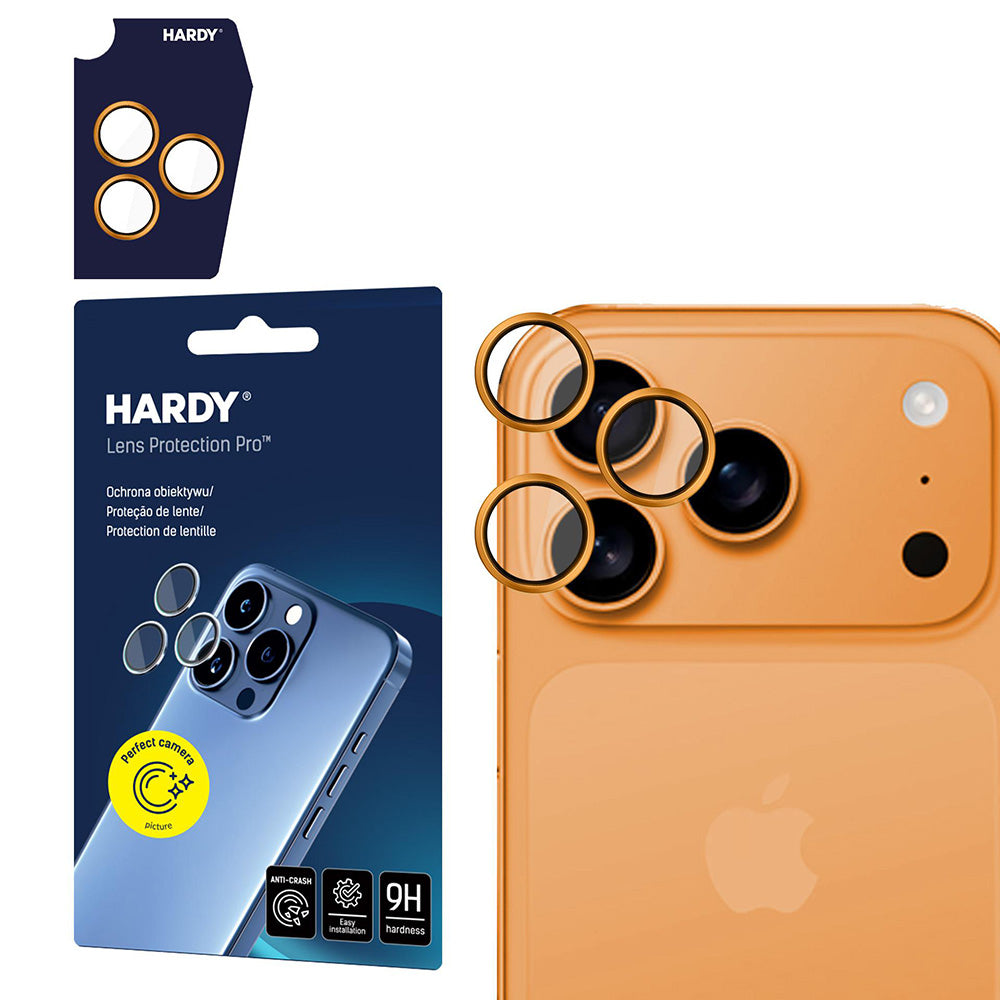 Bakre kamerabeskyttelsesfolie 3MK Hardy Protection Pro for Apple iPhone 17 Pro Max / 17 Pro, Herdet glass, Oransje