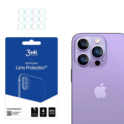 Bakre kameralinsebeskyttelse 3MK Protection for Apple iPhone 14 Pro Max / 14 Pro, fleksibelt glass, sett med 4 stk, transparent