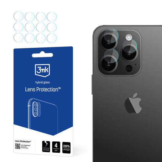Bakre kameralinsebeskyttelse 3MK Protection for Apple iPhone 15 Pro Max, fleksibelt glass, sett med 4 stk, transparent