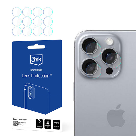 Bakre kameralinsebeskyttelse 3MK Protection for Apple iPhone 16 Pro Max, fleksibelt glass, sett med 4 stk, gjennomsiktig