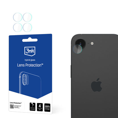 Bakre kameralinsebeskyttelse 3MK Protection for Apple iPhone 17e / 16e, fleksibelt glass, sett med 4 stk, gjennomsiktig