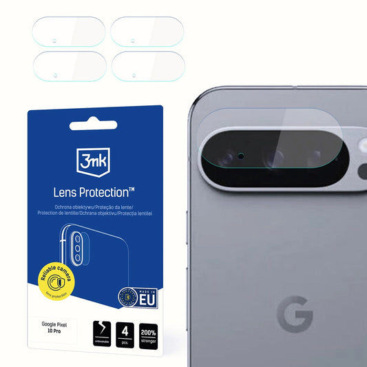 Bakre kameralinsebeskyttelse 3MK Protection for Google Pixel 10 Pro, fleksibelt glass, sett med 4 stk, gjennomsiktig