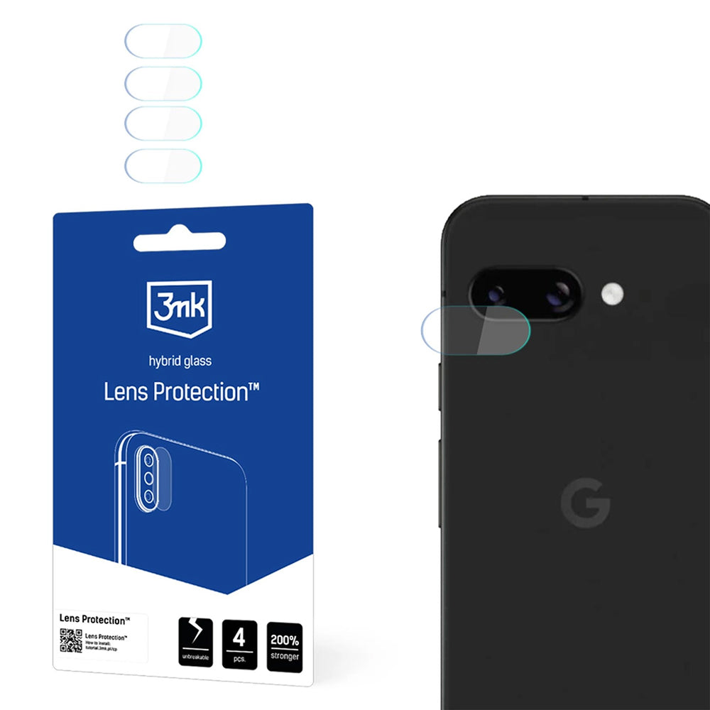 Bakre kameralinsebeskyttelse 3MK Protection for Google Pixel 9a, fleksibelt glass, sett med 4 stk, gjennomsiktig