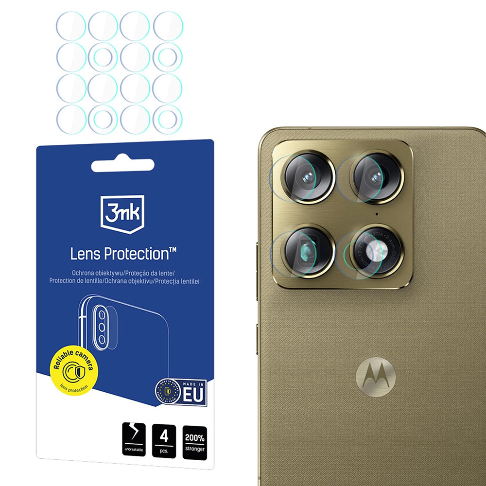 Beskyttelsesfolie for bakre kamera 3MK Protection for Motorola Edge 70 Ultra / Signature, Fleksibelt glass, Sett med 4 stykker, Gjennomsiktig