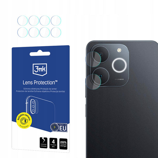 Bakre kamerabeskyttelsesfolie 3MK Protection for Realme Note 70T, Herdet glass, Sett med 4 stykker, Gjennomsiktig