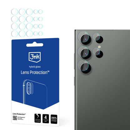 Bakre kameralinsebeskyttelse 3MK Protection for Samsung Galaxy S24 Ultra S928, fleksibelt glass, sett med 4 stk, gjennomsiktig