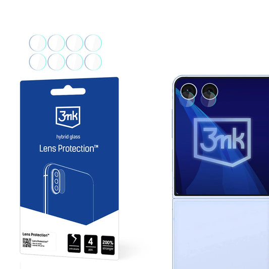 Bakre kameralinsebeskyttelse 3MK Protection for Samsung Galaxy Z Flip7 F766, fleksibelt glass, sett med 4 stk, gjennomsiktig