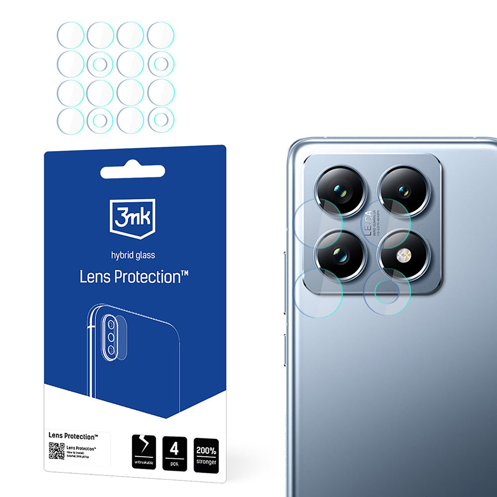 3MK Protection bakkamera beskyttelsesfilm for Xiaomi 14T Pro / 14T, fleksibelt glass, sett med 4 stk, transparent