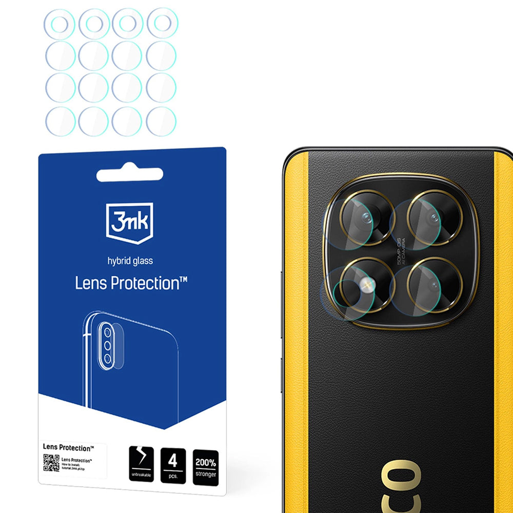 Bakre kameralinsebeskyttelse 3MK Protection for Xiaomi Poco X7, fleksibelt glass, sett med 4 stk, gjennomsiktig