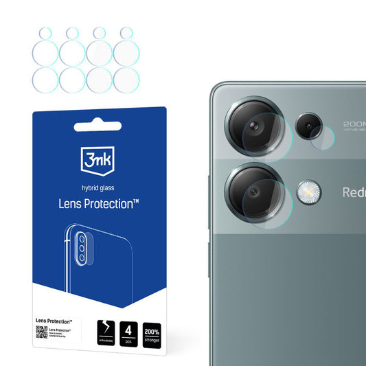 Bakre kameralinsebeskyttelse 3MK Protection for Xiaomi Redmi Note 13 Pro 4G, fleksibelt glass, sett med 4 stk, gjennomsiktig