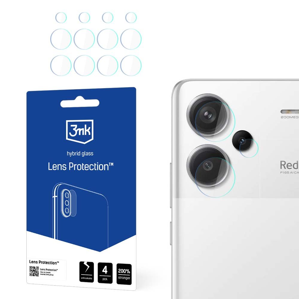 Bakre kameralinsebeskyttelse 3MK Protection for Xiaomi Redmi Note 13 Pro+, fleksibelt glass, sett med 4 stk, transparent