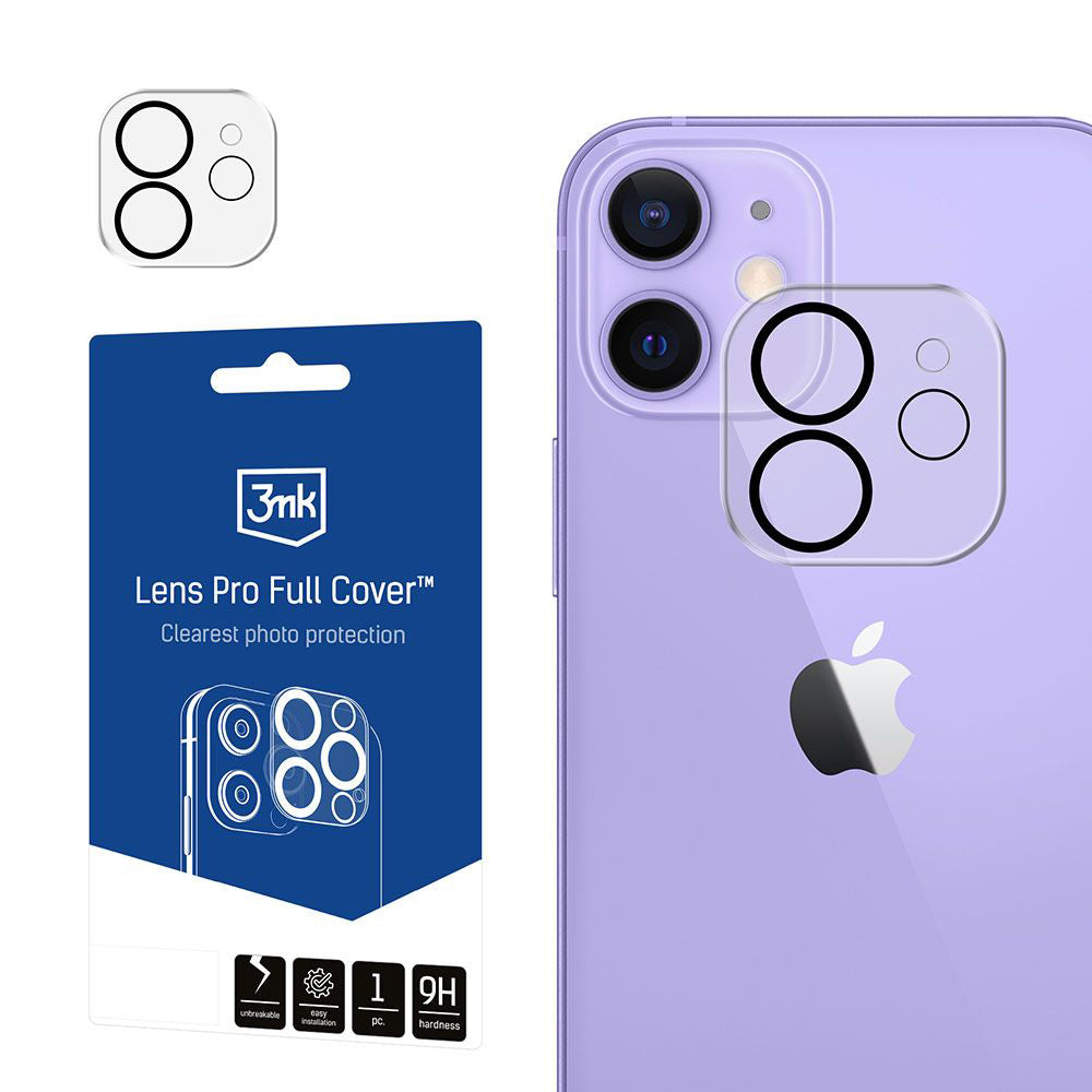 Bakre kameralinsebeskyttelse 3MK Protection Pro for Apple iPhone 12, Herdet glass, Svart