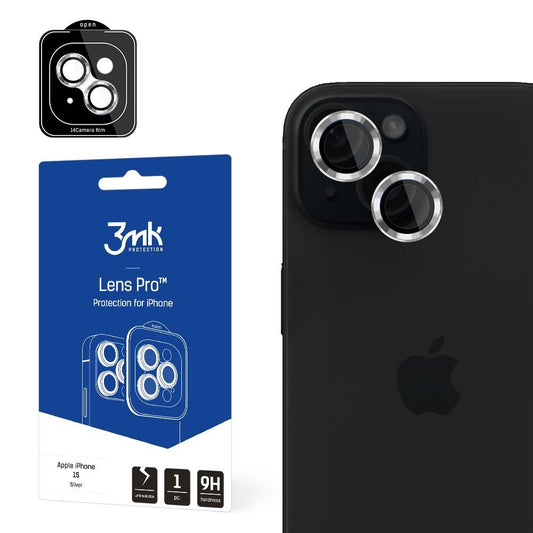 Bakre kameralinsebeskyttelse 3MK Protection Pro for Apple iPhone 15, Herdet glass, Sølv