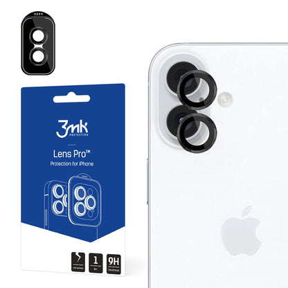 Bakre kameralinsebeskyttelse 3MK Protection Pro for Apple iPhone 16 Plus / 16, Herdet glass, Svart