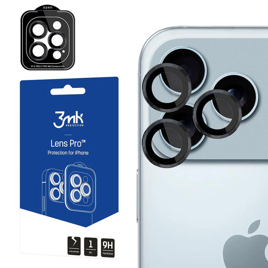 Beskyttelsesfolie for bakre kamera 3MK Protection Pro for Apple iPhone 17 Pro Max / 17 Pro, Herdet glass, Svart