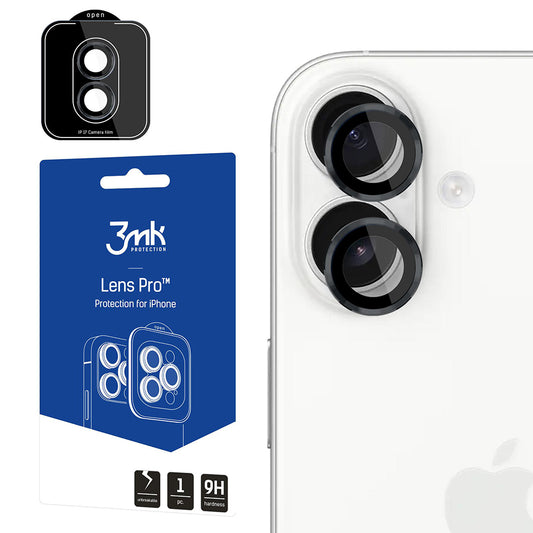 Beskyttelsesfolie for bakre kamera 3MK Protection Pro for Apple iPhone 17, Herdet glass, Svart