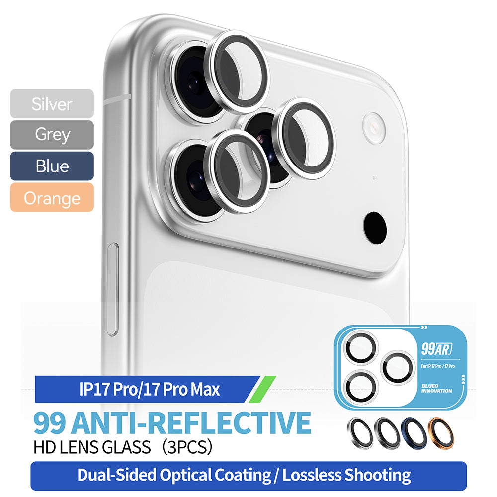 Beskyttelsesfilm for bakre kamera Blueo 99 Anti-Reflektiv HD for Apple iPhone 17 Pro Max / 17 Pro, Herdet glass, Sølvfarget