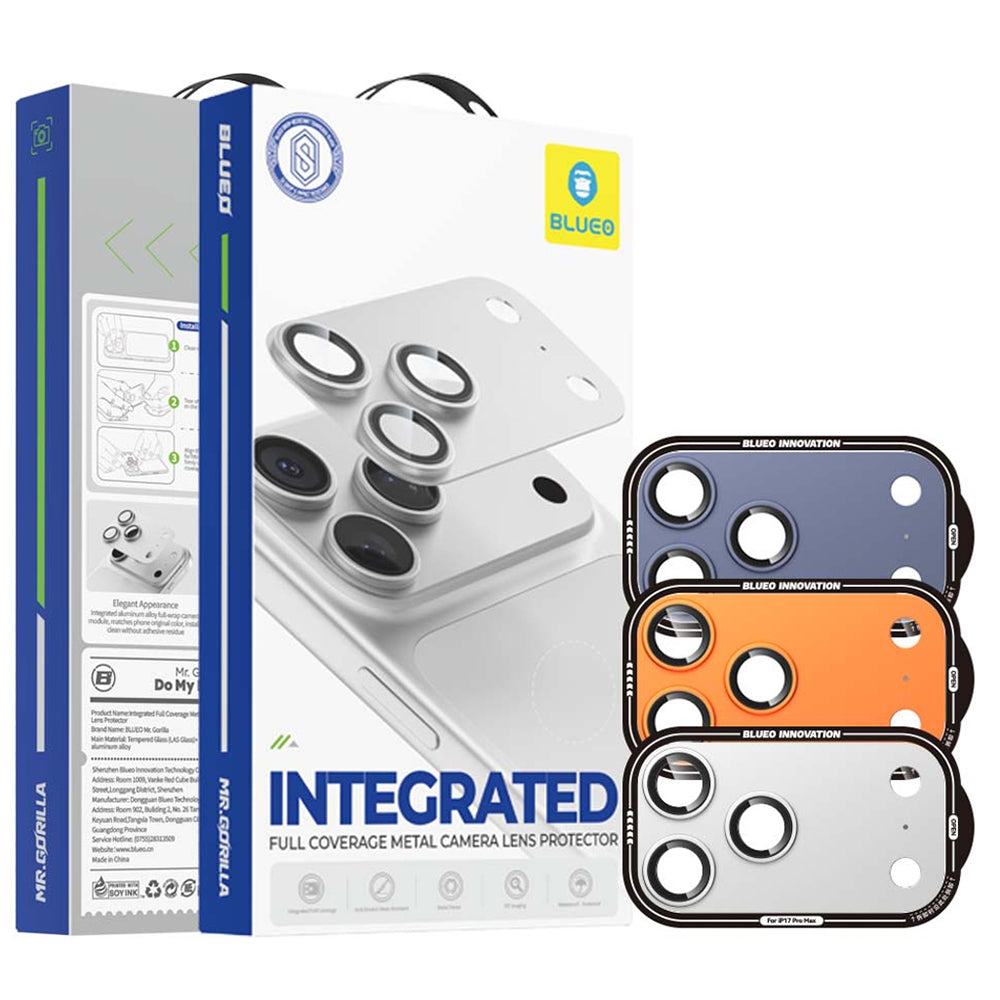 Blueo Integrated Metal beskyttelsesglass til bakkamera for Apple iPhone 17 Pro Max, herdet glass, sølvfarget