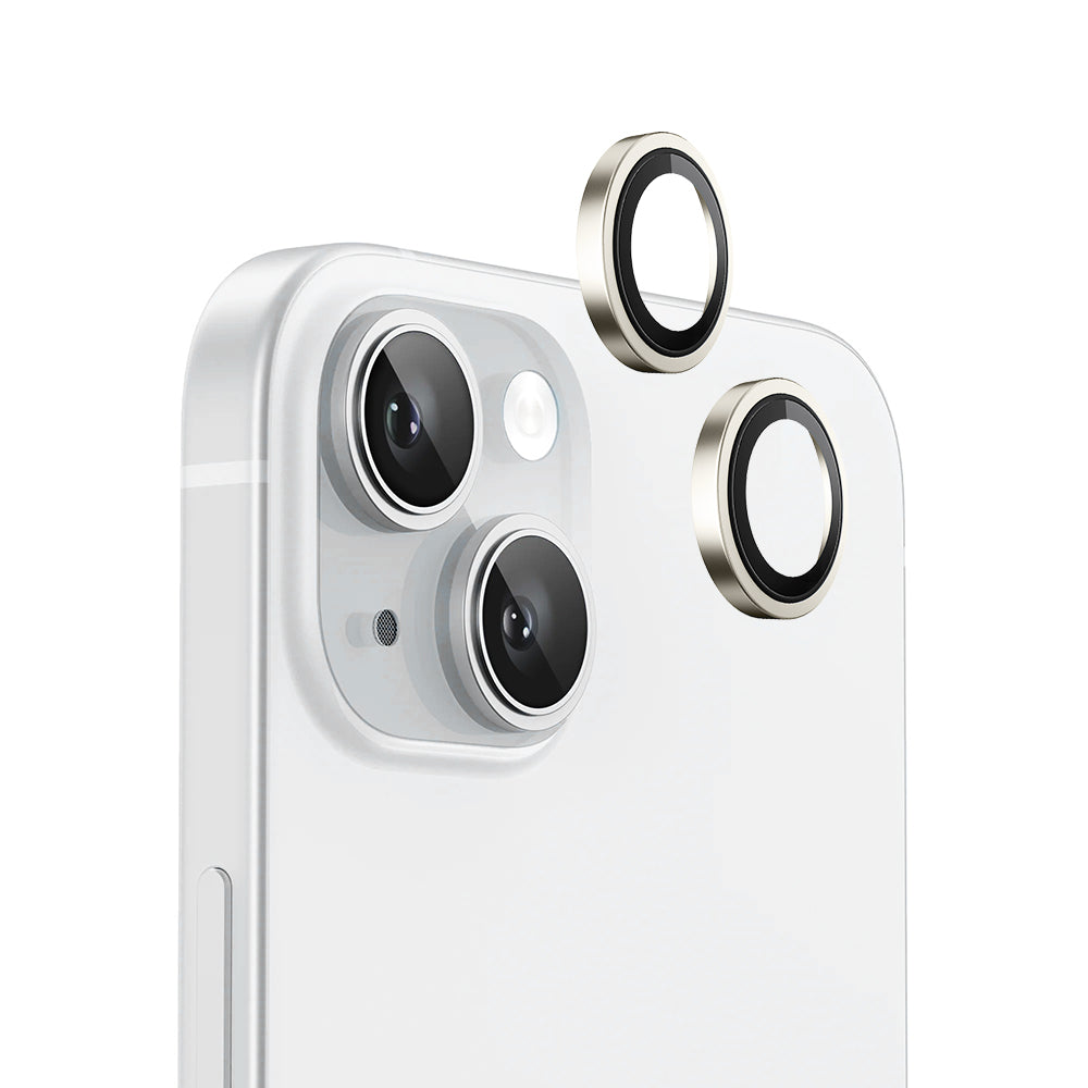 Blueo Metal Frame bakdekselfolie for kamera til Apple iPhone 15 Plus / 15, herdet glass, gul