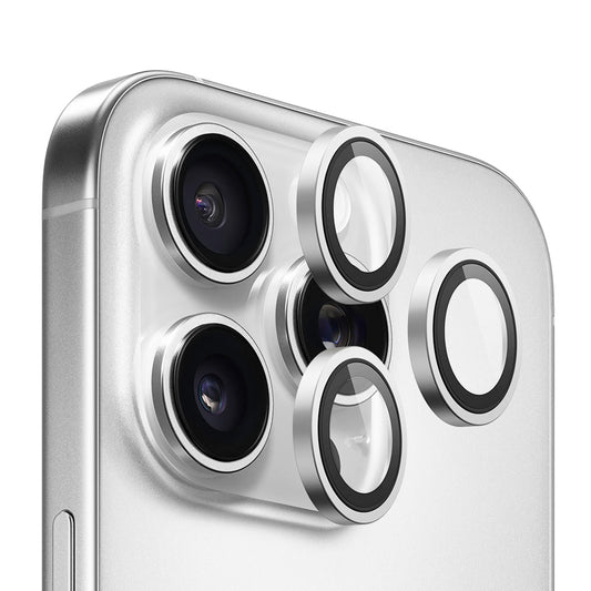 Blueo Metal Frame bakre kamerabeskyttelsesfilm for Apple iPhone 16 Pro Max / 16 Pro, herdet glass, sølv
