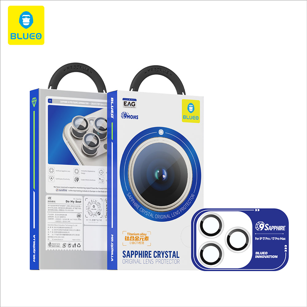 Beskyttelsesfilm for bakre kamera Blueo Sapphire Crystal for Apple iPhone 17 Pro Max / 17 Pro, Herdet glass, Blå